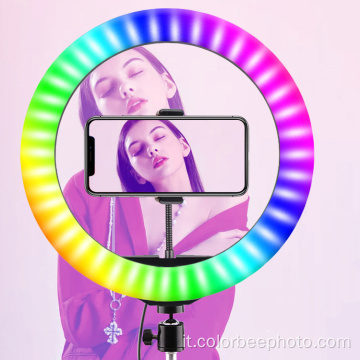 Luce di riempimento ad anello piccolo per selfie dimmerabile con treppiede